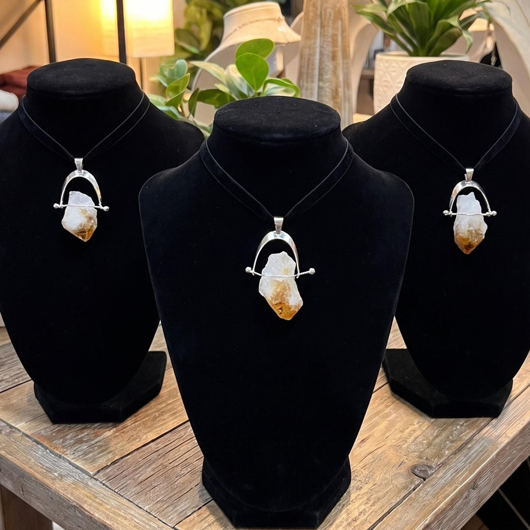 Citrine Crystal Point Pendant (Silver Plated Wire Wrapped)