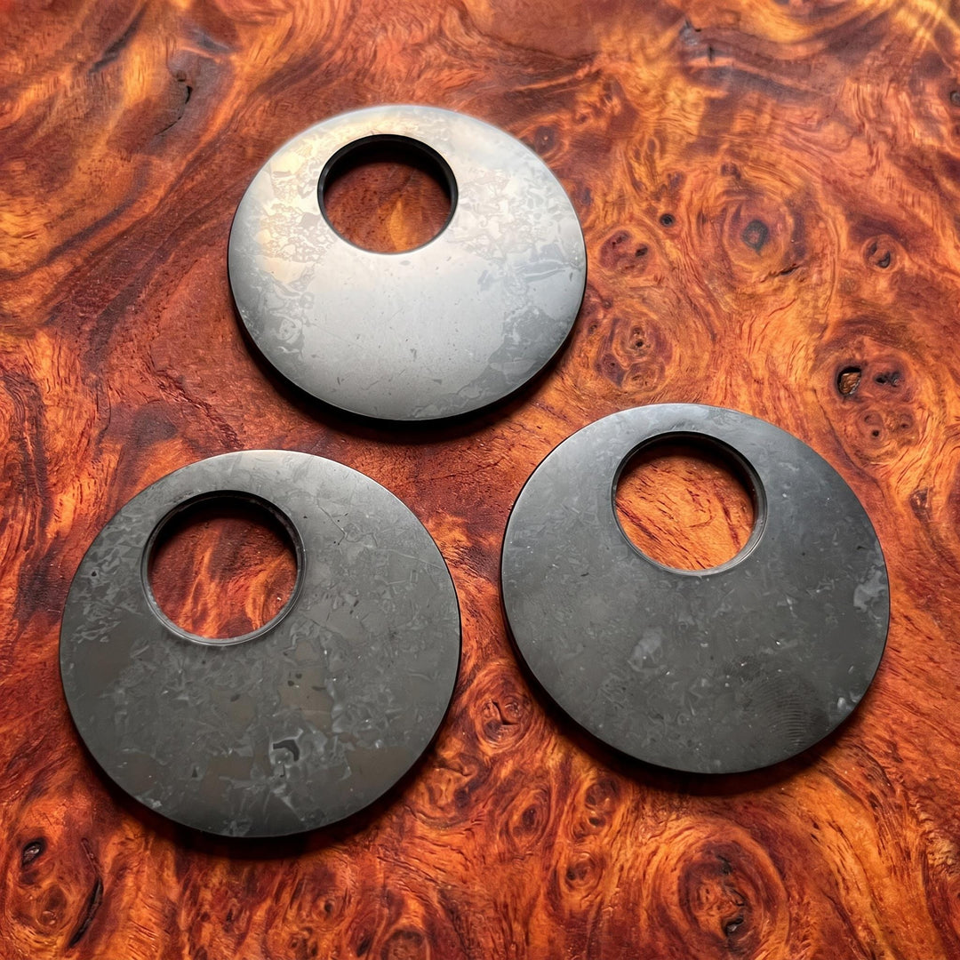 Large 2 Inch Black Shungite Offset Circle Disc Hoop Bead Pendant