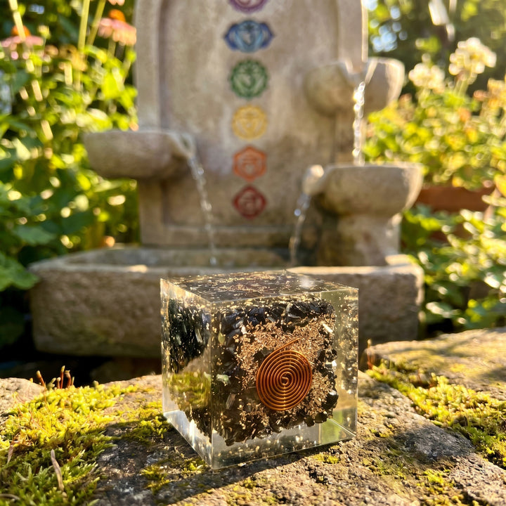 Tourmaline Crystal Resin Orgone Cube Carving