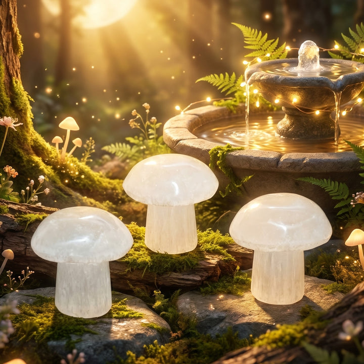 Selenite Satin Spar Mushroom Crystal Carving