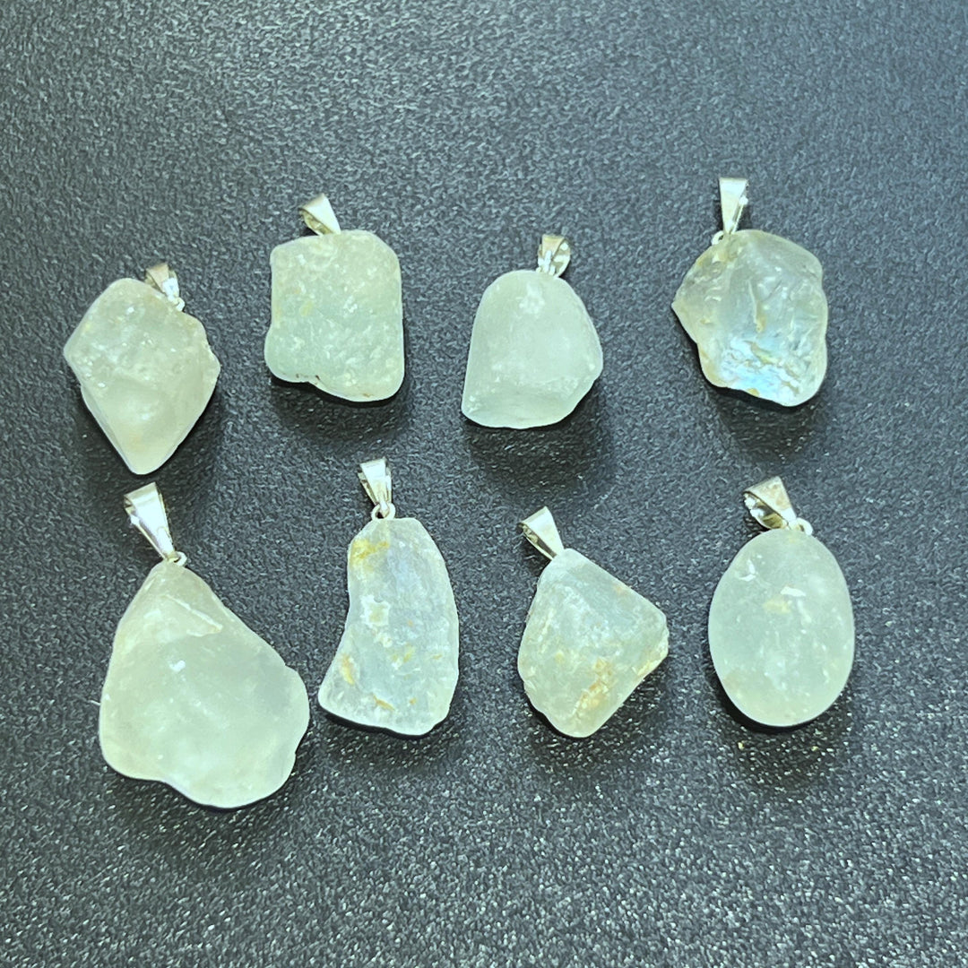 Blue Topaz Rough Raw Crystal Pendant (Silver Bail)
