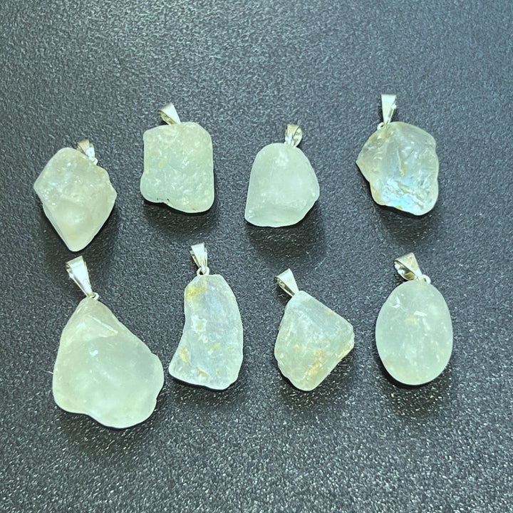 Blue Topaz Rough Raw Crystal Pendant (Silver Bail)