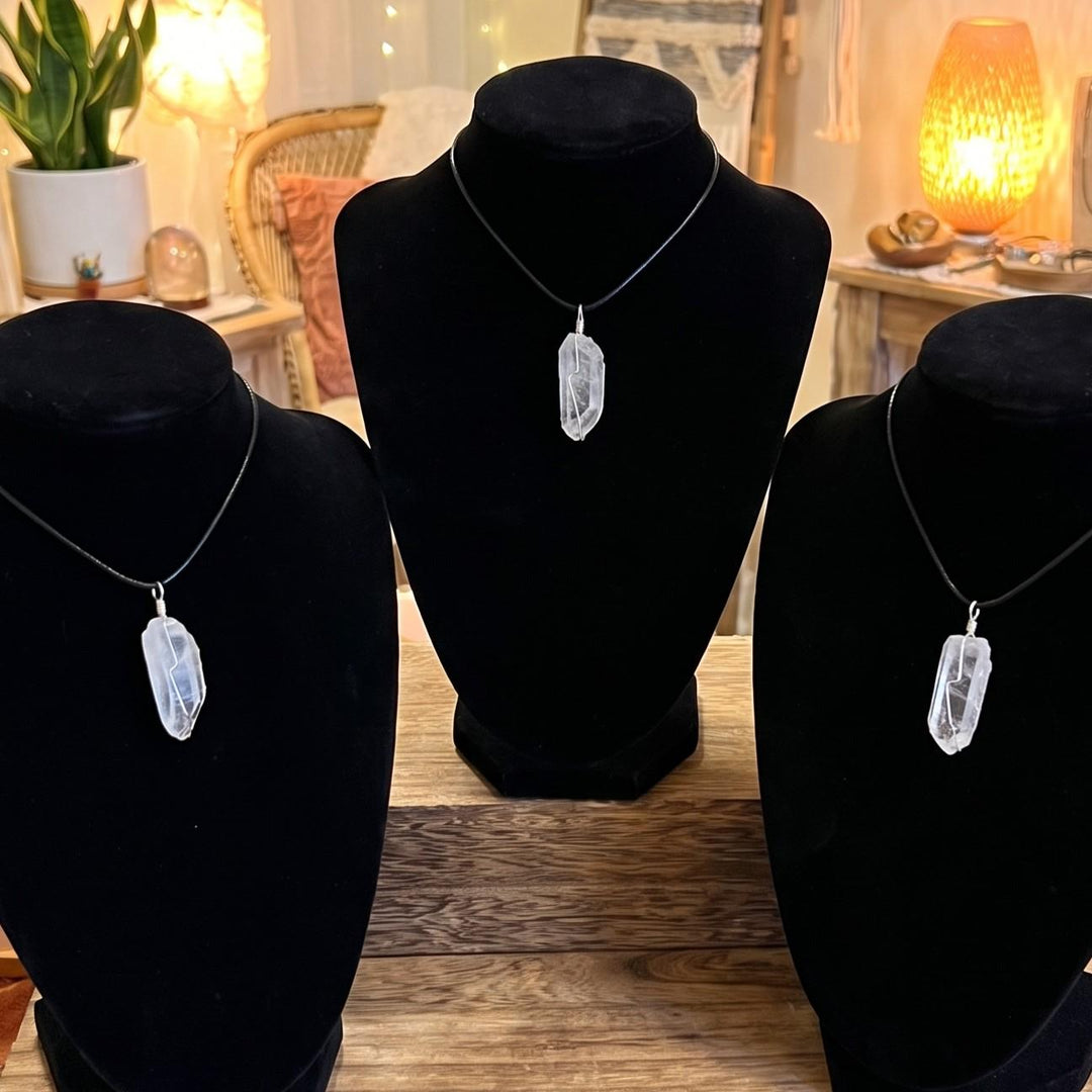 Quartz Crystal Point Pendant (Silver Plated Wire Wrapped)