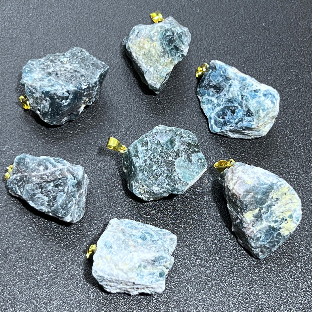 Blue Apatite Rough Raw Crystal Pendant (Gold Bail)