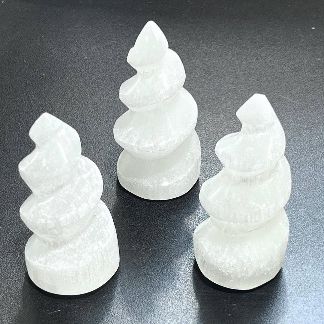 Selenite Satin Spar Crystal Spiral Standing Tower Carving