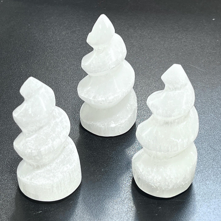 Selenite Satin Spar Crystal Spiral Standing Tower Carving