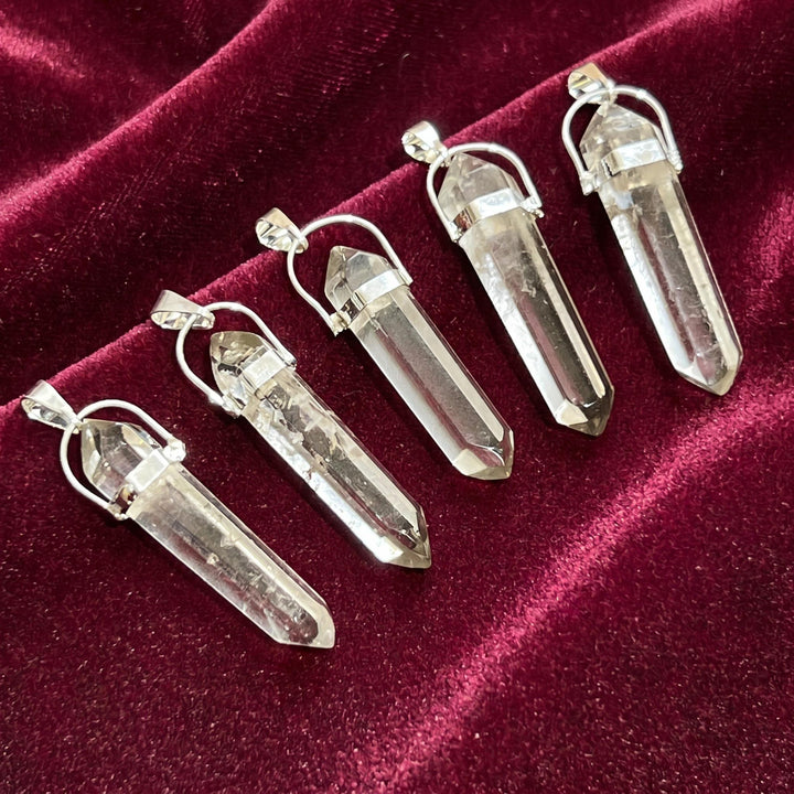 Smoky Quartz Crystal Faceted Point Pendant (Silver Plated)