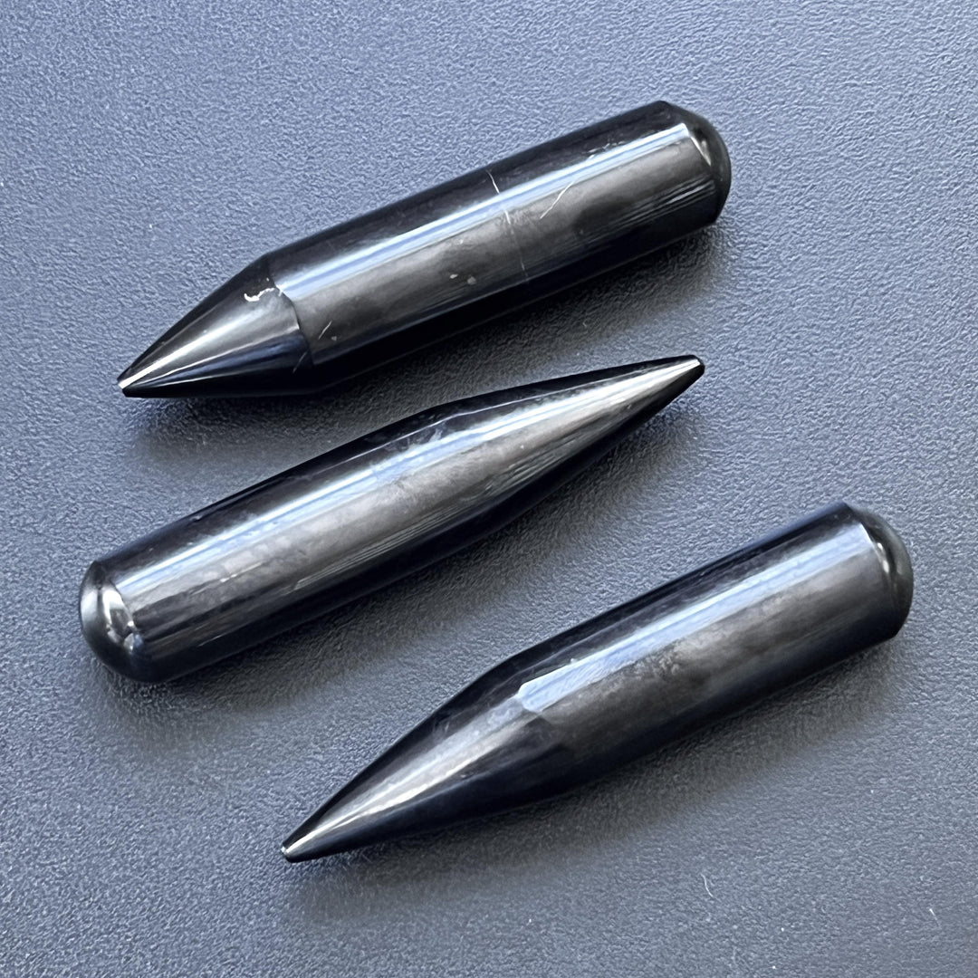 Black Shungite Pendulum Point Roller Carving (4 Inches)(Type 2)