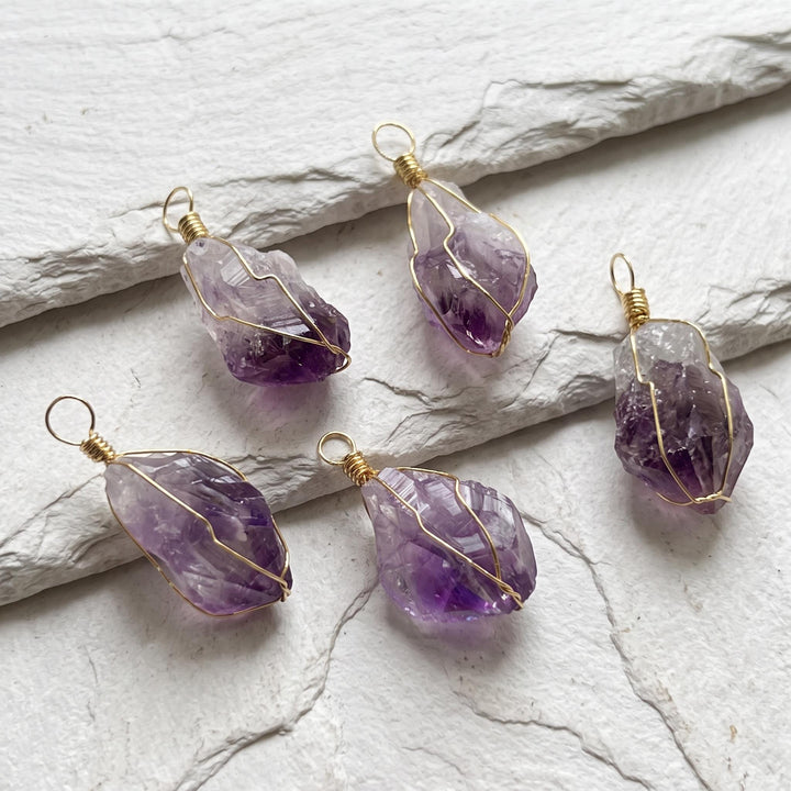 Amethyst Crystal Raw Point Pendant (Gold Plated Wire Wrapped)