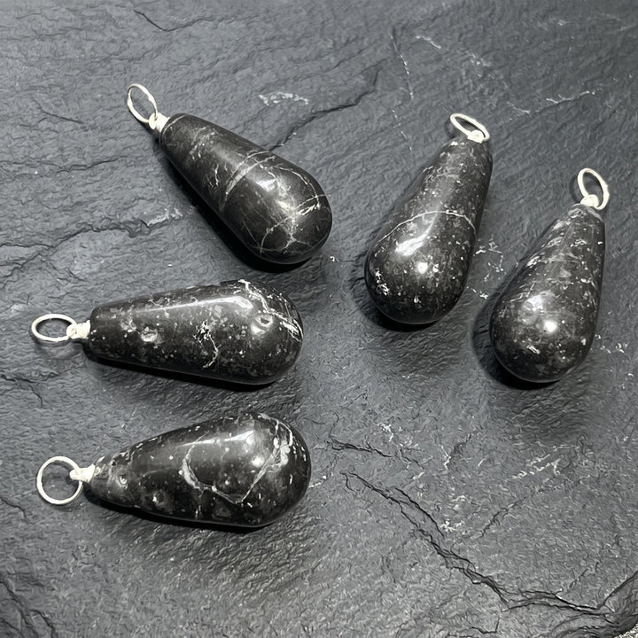 Black Tourmaline Pendulum Pendant (Silver Plated Bail)