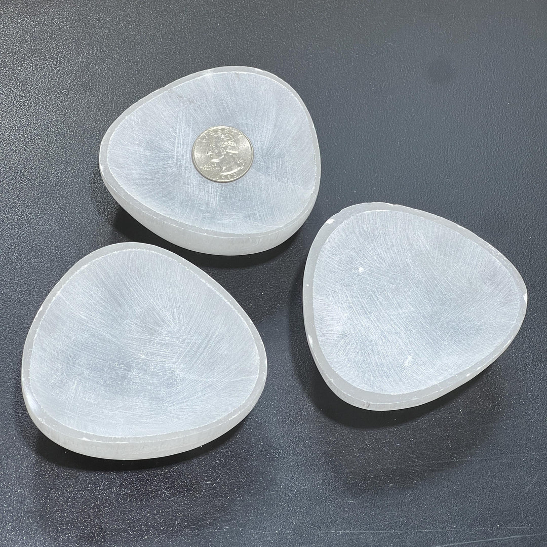 Set of 3! Selenite Satin Spar Crystal Triangle Bowl Carving (3 Inches)