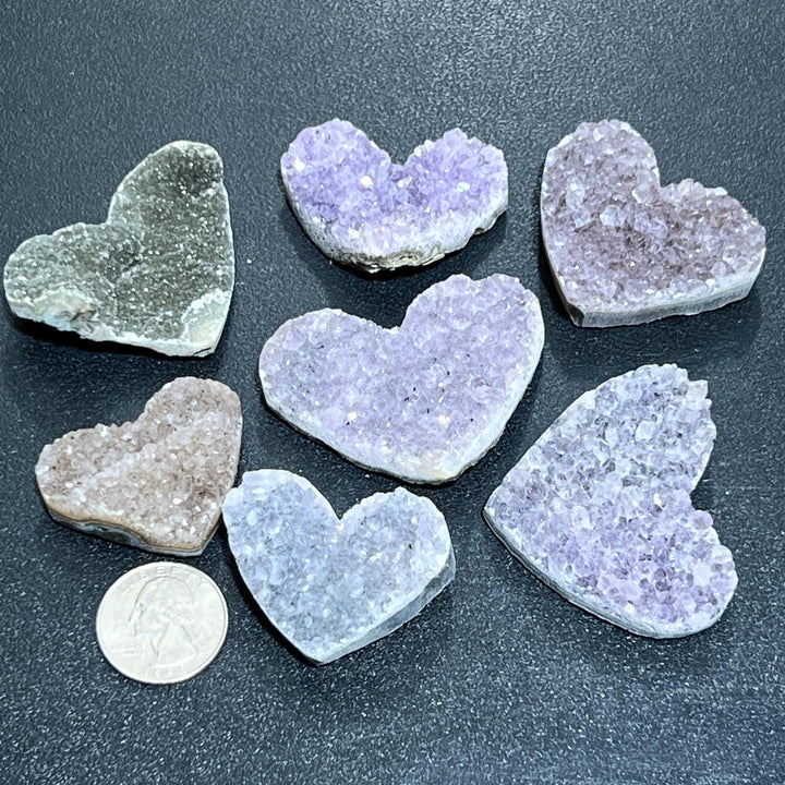 Assorted Amethyst Crystal Cluster Druzy Heart Carving
