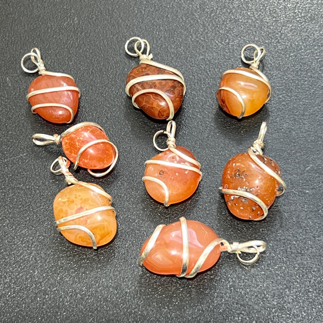 Red Carnelian Agate Crystal Pendant (Silver Bail)
