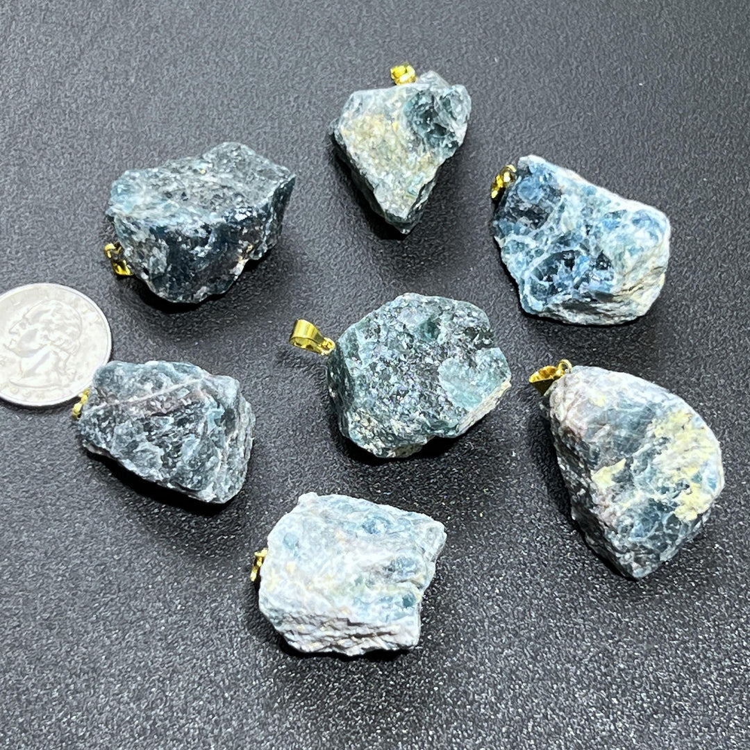 Blue Apatite Rough Raw Crystal Pendant (Gold Bail)