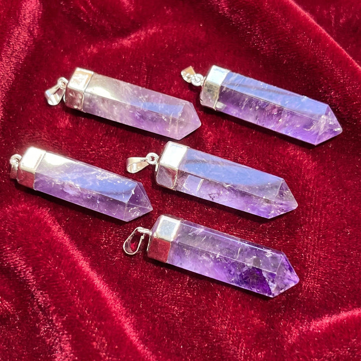 Purple Amethyst Point Pendant Silver Plated