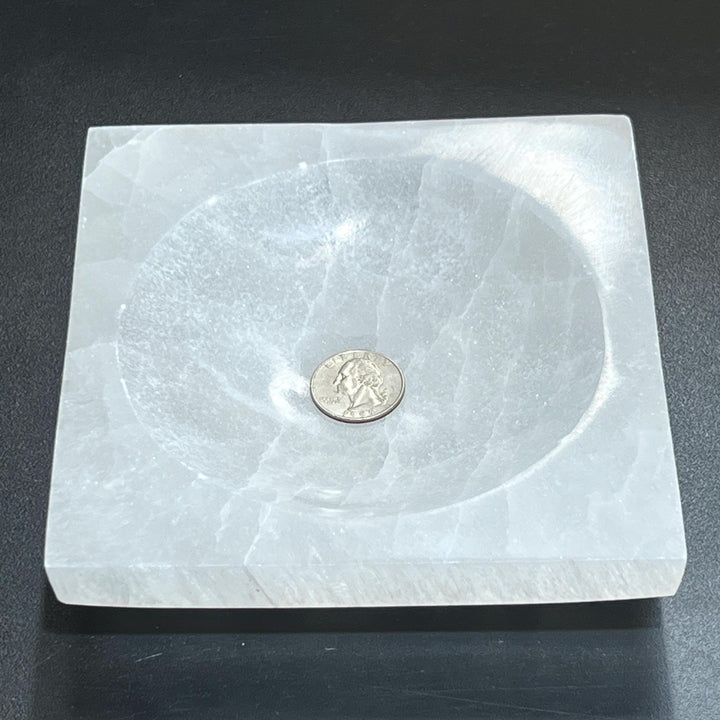Large Selenite Satin Spar Crystal Square Bowl Carving (5.5 Inches)