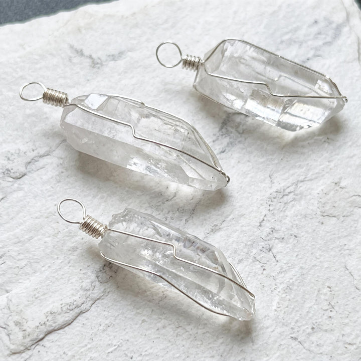Quartz Crystal Point Pendant (Silver Plated Wire Wrapped)
