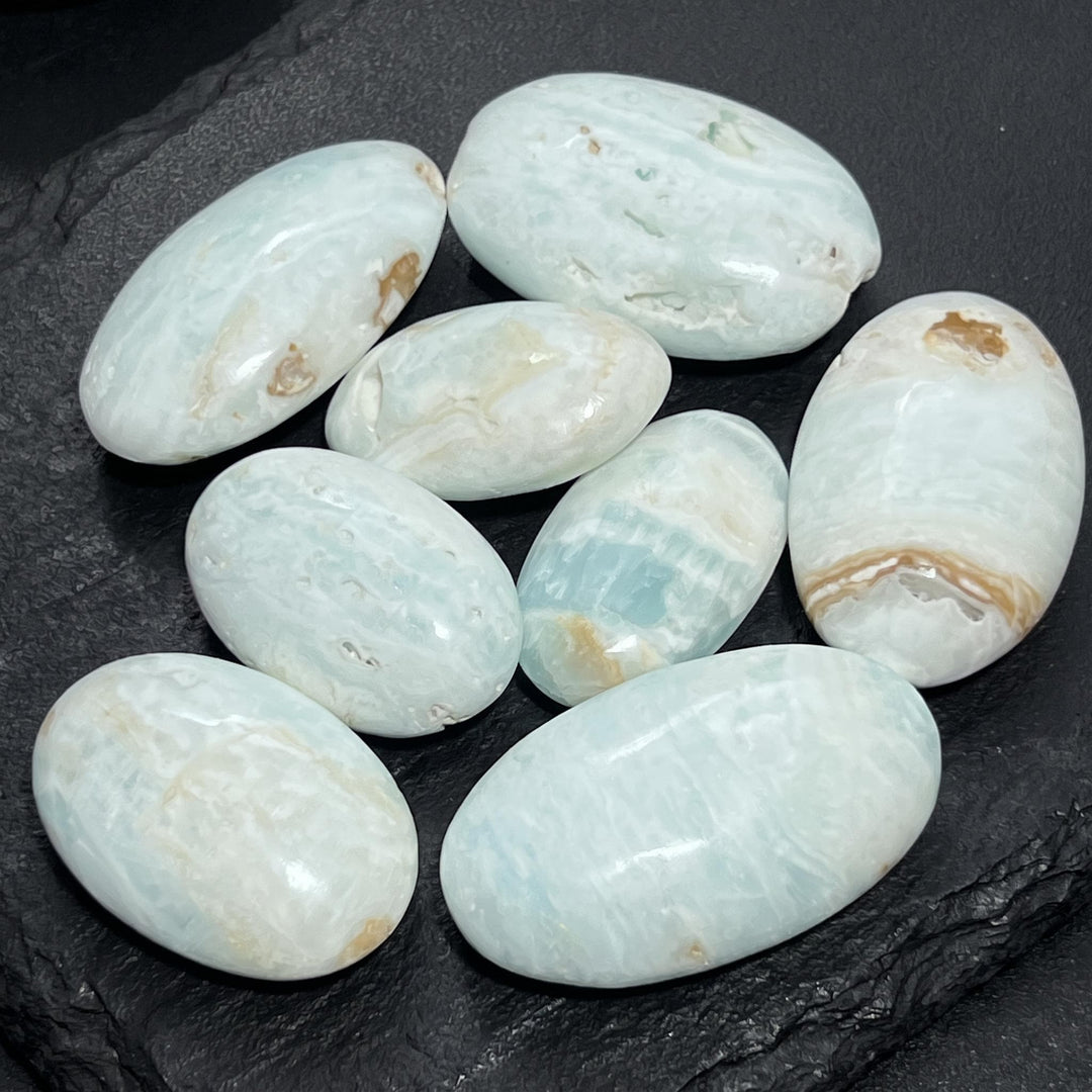 Blue Caribbean Calcite Palm Stone Carving