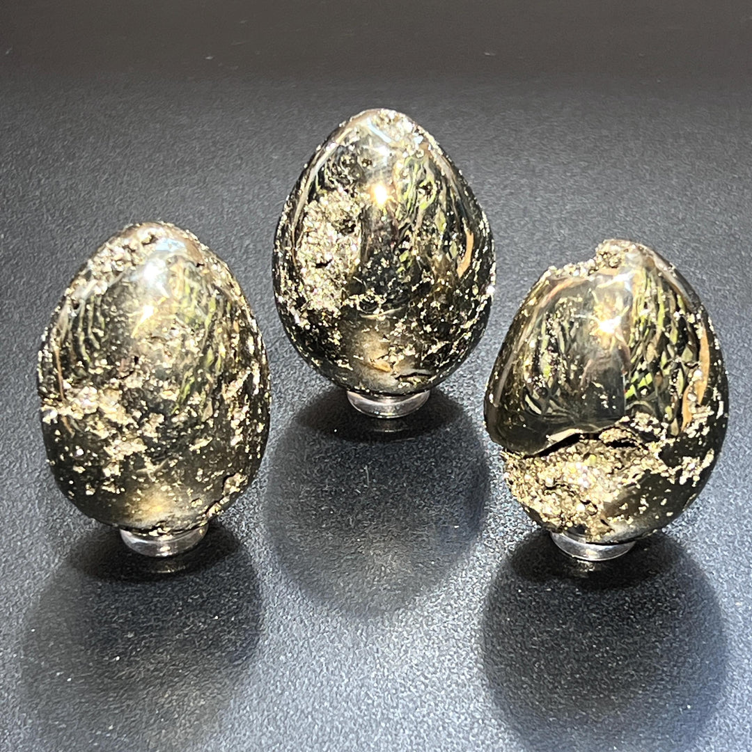 Iron Pyrite Druzy Crystal Egg Polished Gemstone Carvings Decor Supply