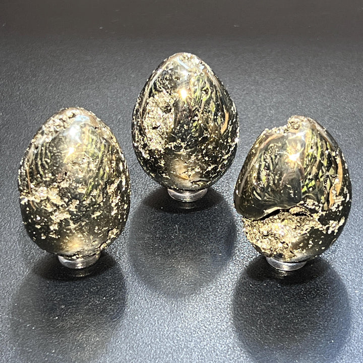 Iron Pyrite Druzy Crystal Egg Polished Gemstone Carvings Decor Supply