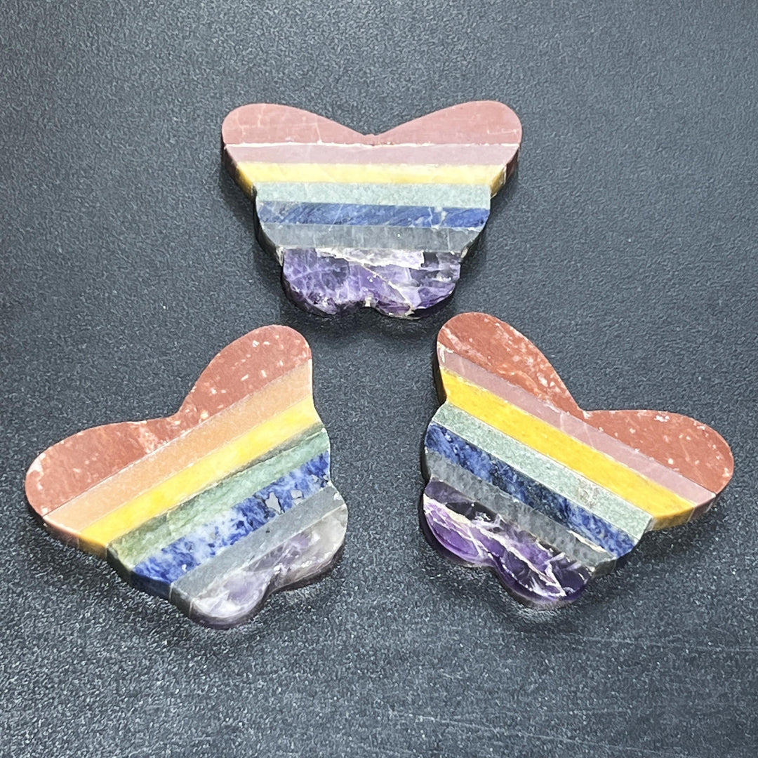 Butterfly Carving 7 Stone Rainbow