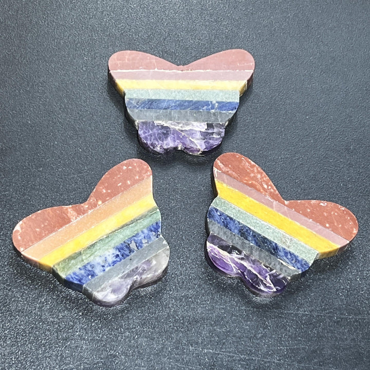 Butterfly Carving 7 Stone Rainbow