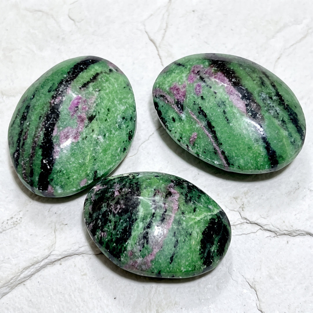 Ruby Zoisite Anyolite Crystal Palm Stones (UV Reactive) Carving