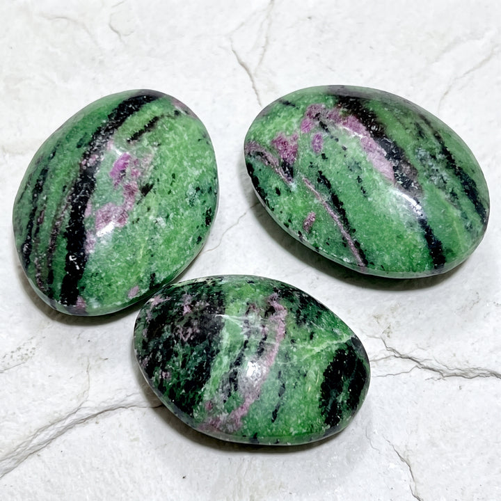 Ruby Zoisite Anyolite Crystal Palm Stones (UV Reactive) Carving
