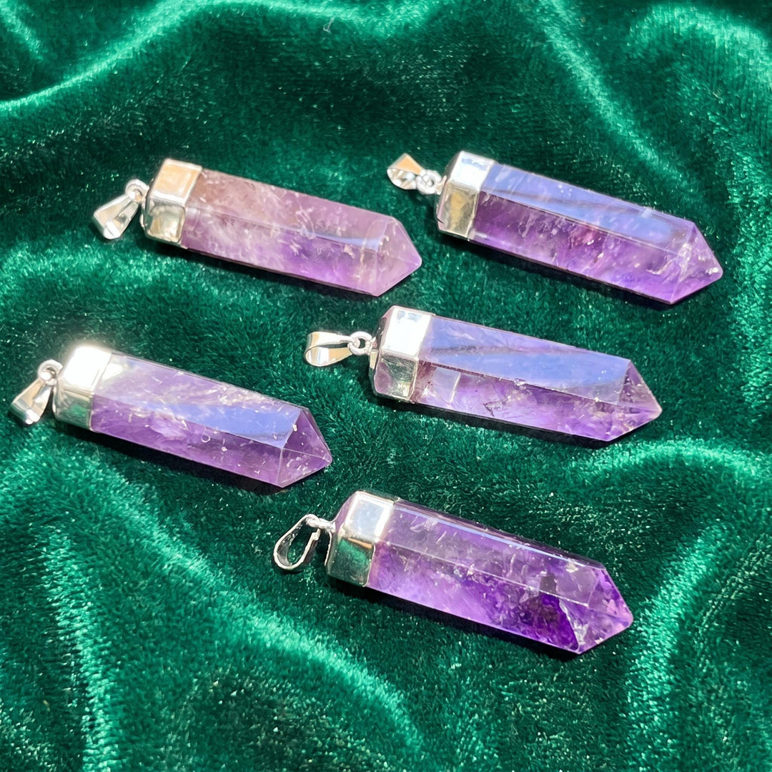 Purple Amethyst Point Pendant Silver Plated
