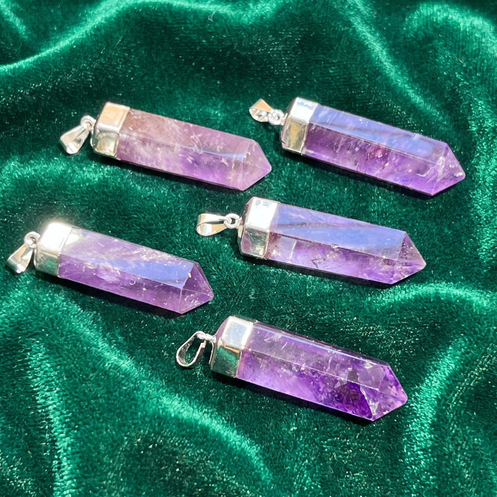 Purple Amethyst Point Pendant Silver Plated