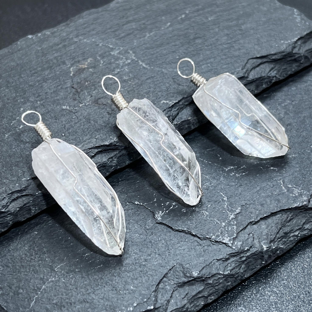 Quartz Crystal Point Pendant (Silver Plated Wire Wrapped)