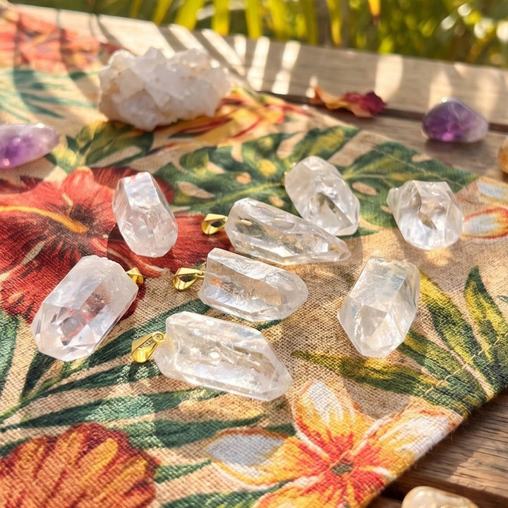 Small Petite Brazilian Quartz Crystal Point Pendant Gold Bail