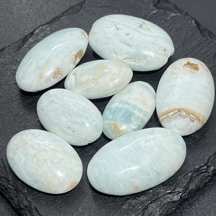 Blue Caribbean Calcite Palm Stone Carving