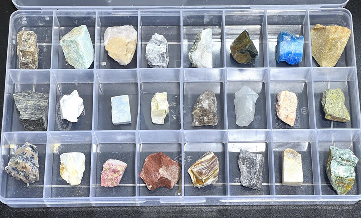 Clearance Sale Rough Rock Collection 24 Piece Box Flat Raw Crystals Minerals Rocks Glass Wholesale Gemstone Decor