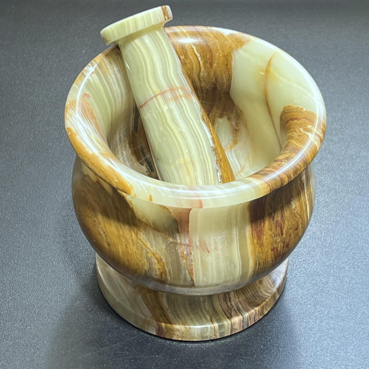 Banded Calcite Mortar and Pestle Set Genuine Natural Stone Carving