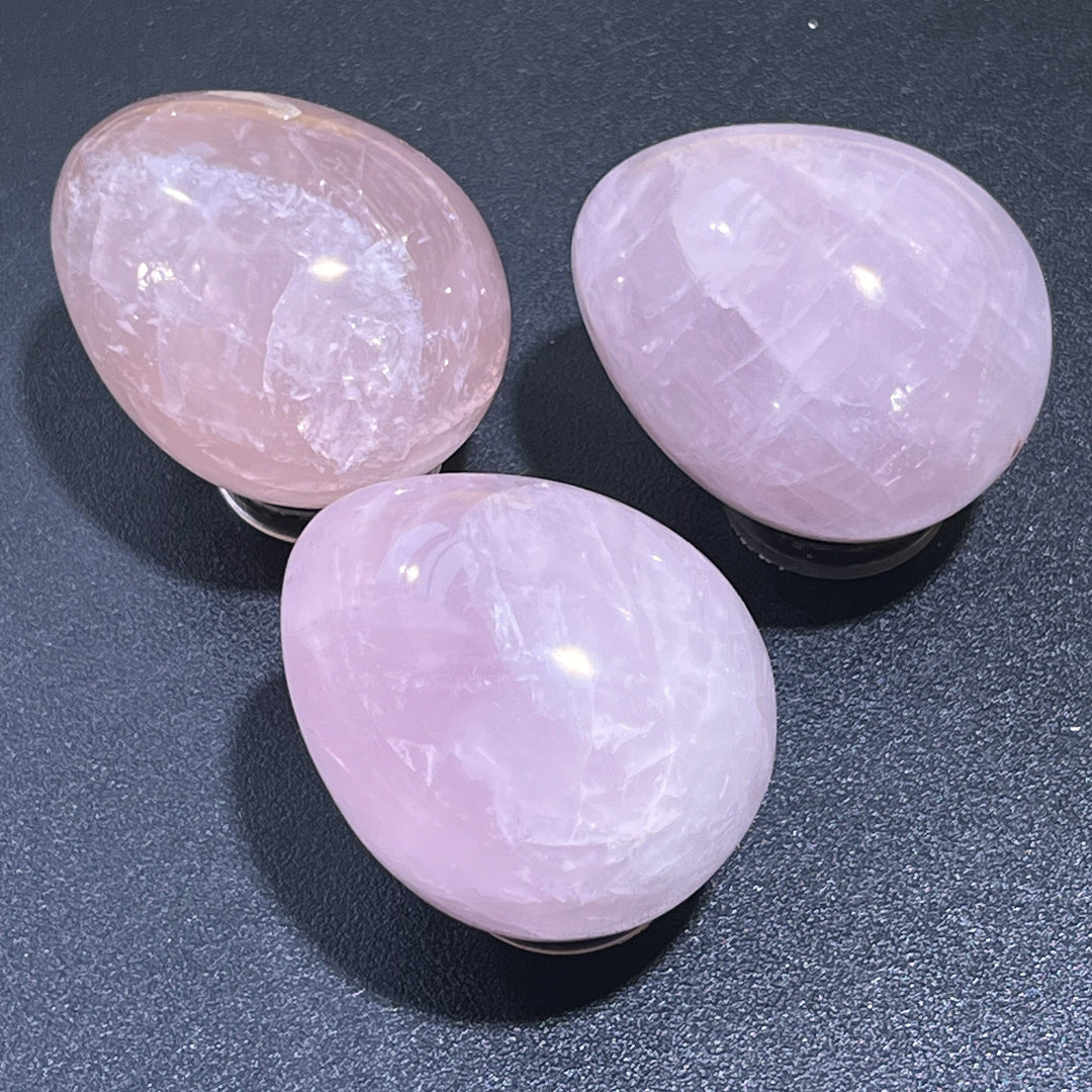 Rose Quartz Eggs (3 Pcs) Polished Natural Gemstone Bulk Wholesale Lot Carving Display Piece Decoration Healing Crystals And Stones