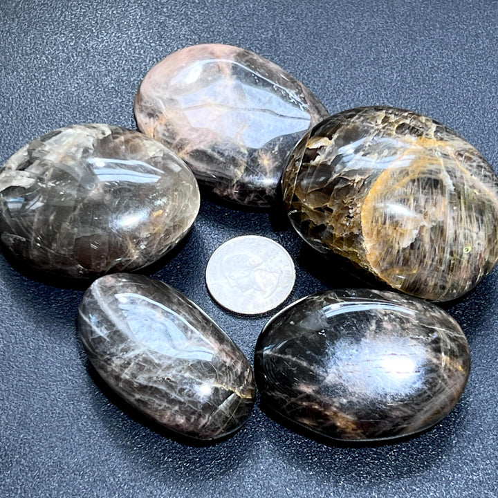 Black Moonstone Crystal Tumbled Palm Stones Carving
