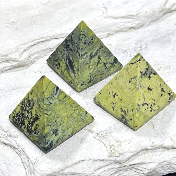 Green Serpentine Pyramid Carving