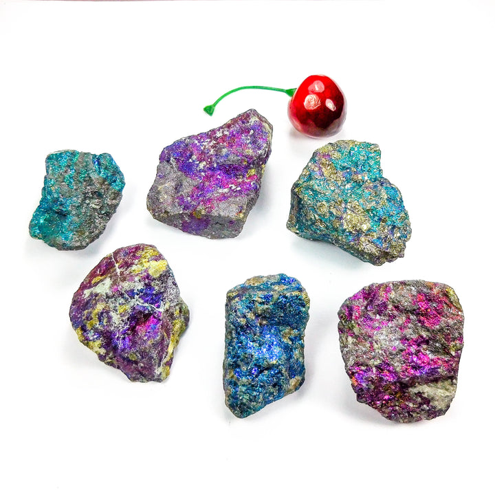 Rough Chalcopyrite Crystal (3 Pcs) Blue Purple Raw Peacock Ore Natural Stone Rock Healing Crystals Stones