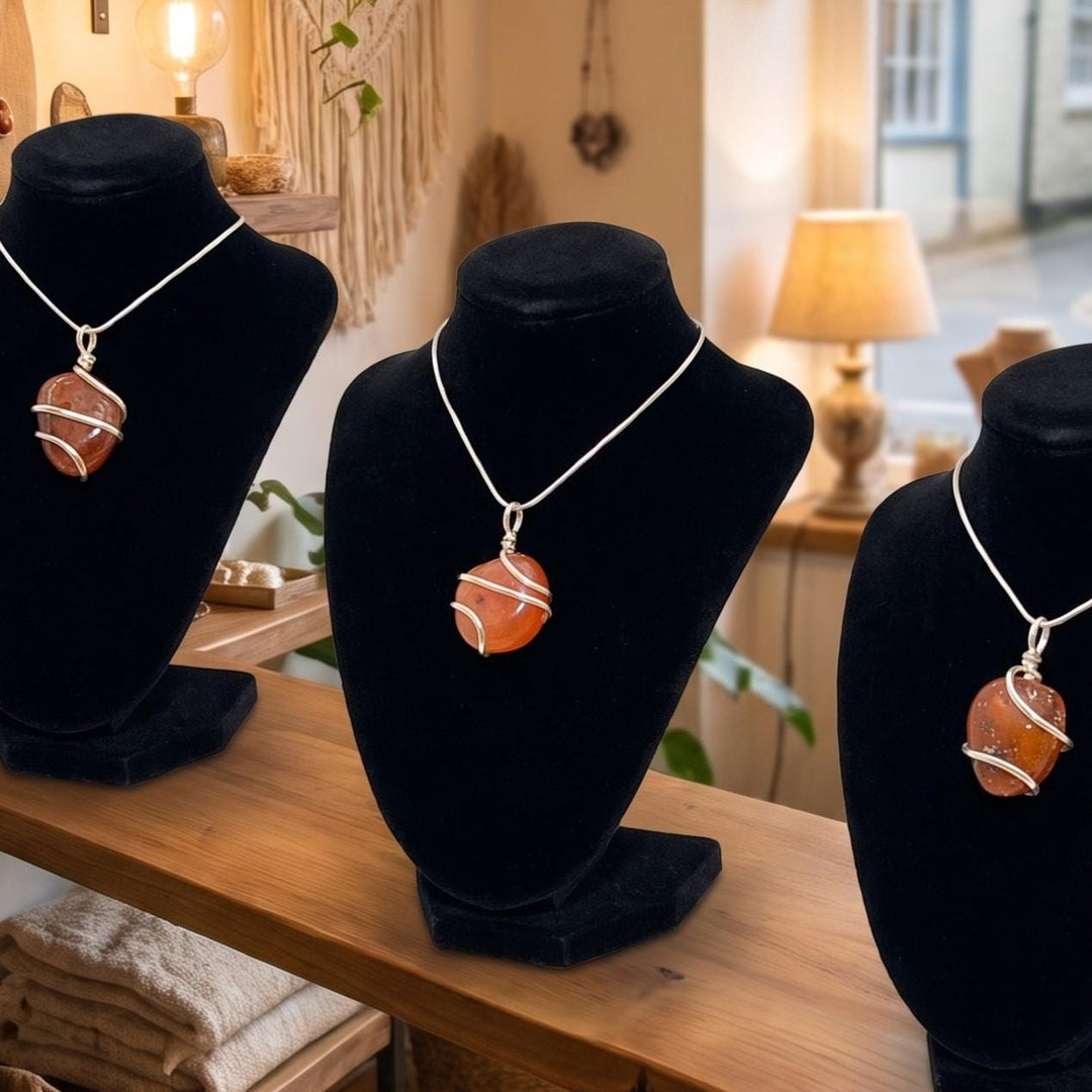 Red Carnelian Agate Crystal Pendant (Silver Bail)