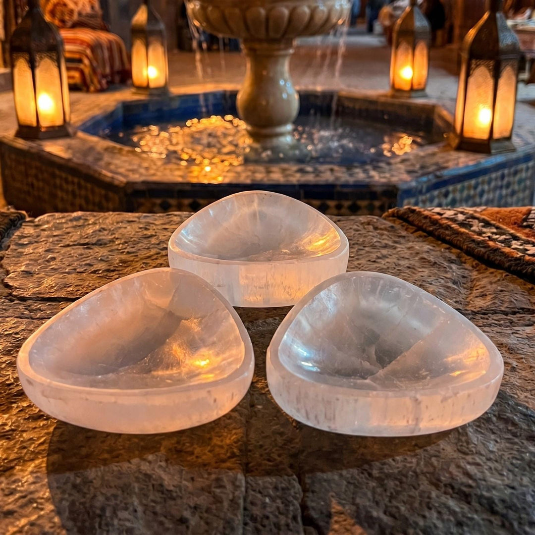 Selenite Satin Spar Crystal Triangle Bowl (3 Inches) Carving