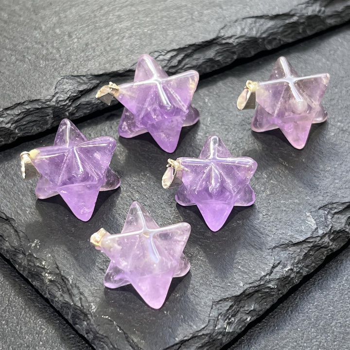 Amethyst Crystal Merkaba Pendant (Silver Bail)