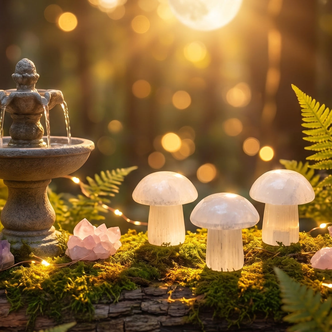 Selenite Satin Spar Mushroom Crystal Carving