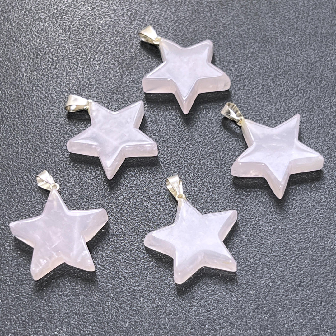 Pink Rose Quartz Crystal Star Pendant Silver Plated Bail