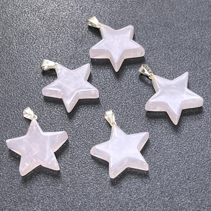 Pink Rose Quartz Crystal Star Pendant Silver Plated Bail