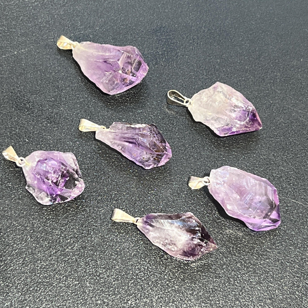 Raw Amethyst Crystal Point Pendant (Silver Bail)