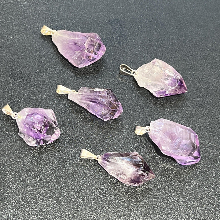 Raw Amethyst Crystal Point Pendant (Silver Bail)