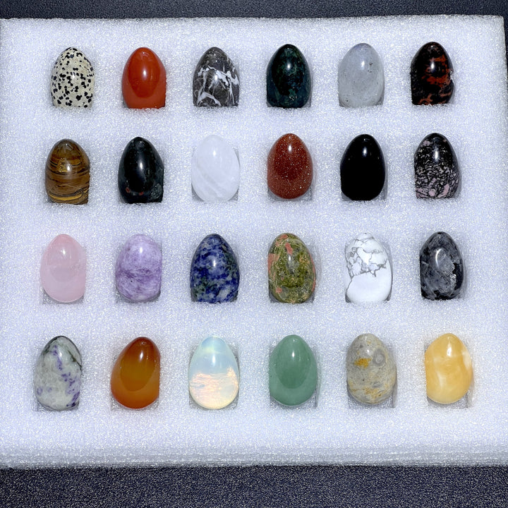 Mixed Gemstone Egg Collection ( 24 Pcs ) Bulk Wholesale Assorted Flat Box Healing Crystals And Stones