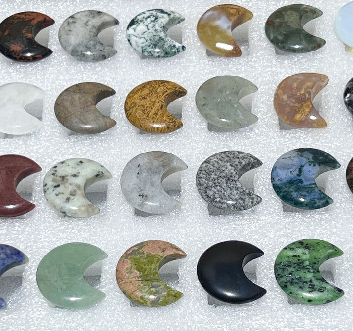 Mixed Gemstone Crescent Moon Collection ( 24 Pcs ) Bulk Wholesale Assorted Flat Box