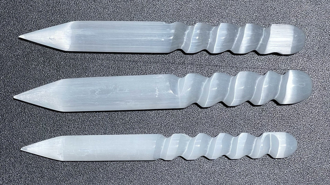 Selenite Crystal Spiral Point Wand Polished Long Pencil Shaped Healing Crystals And Stones